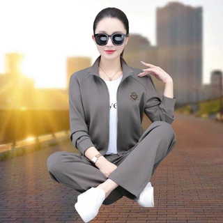 时尚简约运动服套装女士春秋2026新款休闲百搭三件套