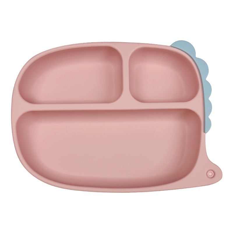 Cuchara de bebé de venta caliente transfronteriza, vajilla para bebés y niños, cuchara de alimentos, tazón de alimentos, juego de vajilla de silicona de dinosaurio de dibujos animados