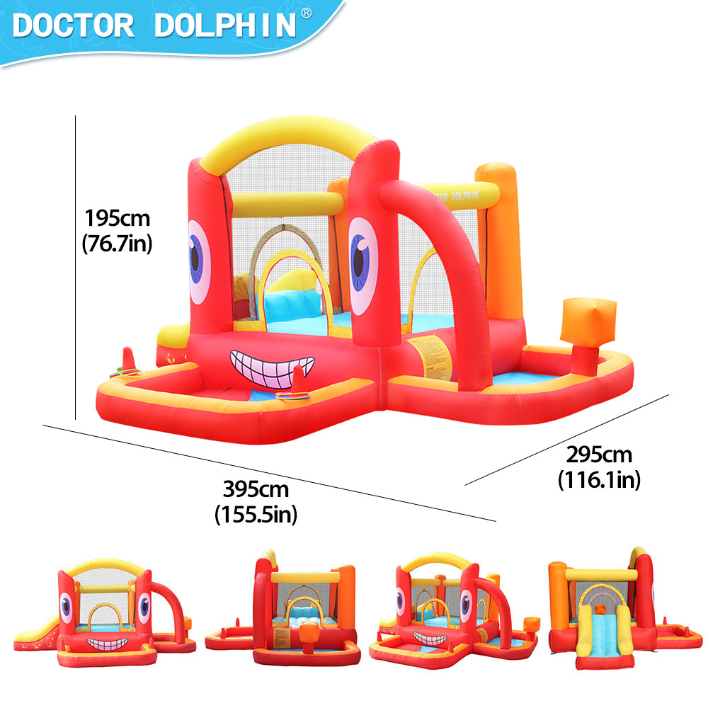 Castillo inflable infantil Doctor Dolphin, trampolín combinado con tobogán, pequeño parque de atracciones para padres e hijos, interior.