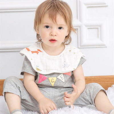 新生儿口水巾八层纯棉棉纱吸水婴幼儿宝宝抗菌印花围兜围嘴口水巾|ms