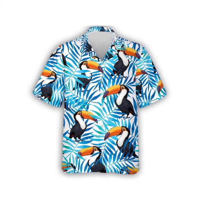 Hip Hop Toucan Graphic Hawaiian Beach Shirt Tropical Bird Aloha Shirt Men's Clothing Fashion Shirt
