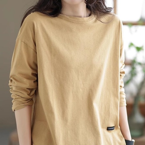 Vintage Solid-Color Hollowed-Out Base Shirt for Women | 2025 Autumn/Winter New Arrival All-Match Long-Sleeve Loose T-Shirt | Trendy Women's Top