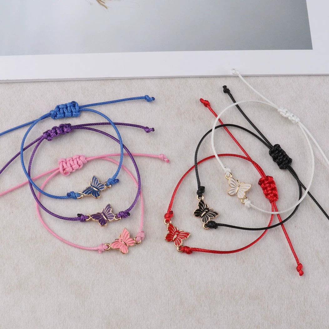 Новая минималистская мода красочный браслет бабочка подружка дружба подарок восковая нить плетение регулируемый браслет дружбы