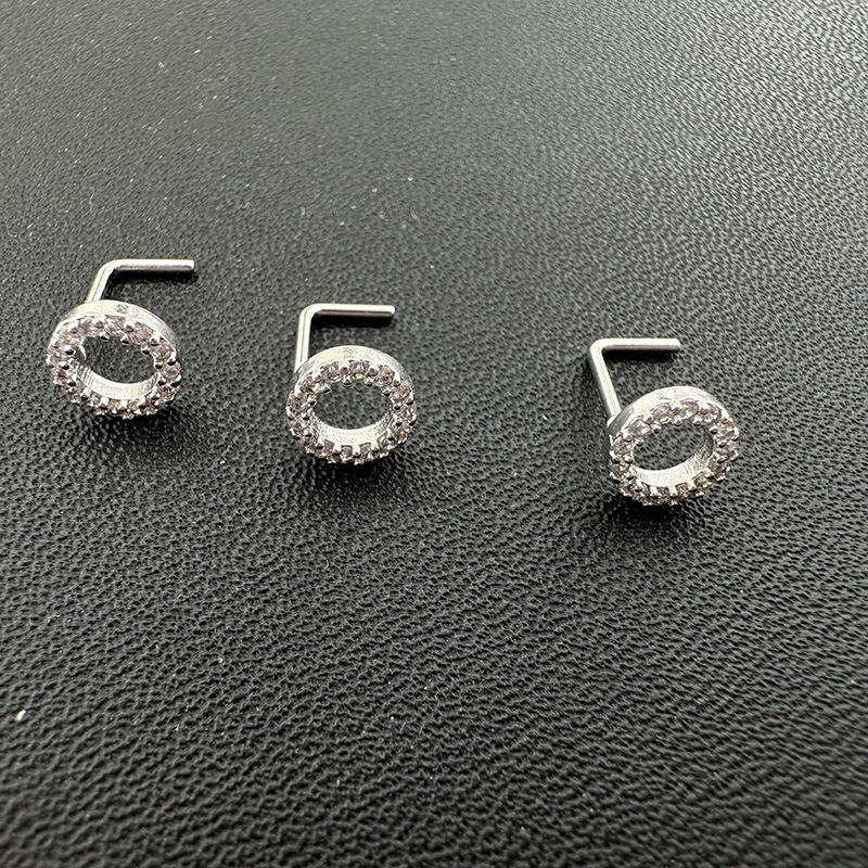 Hollow Round Zirconia L-shaped Nose Stud - Elegant Nose Piercing_voghion.com