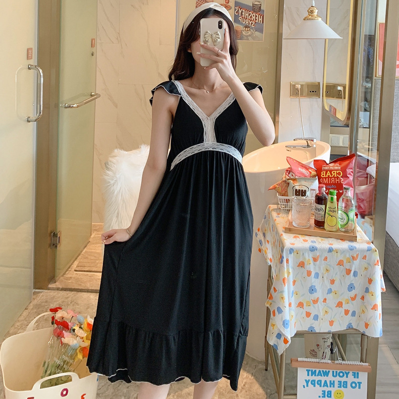 Pijamas camisón de verano con almohadilla en el pecho Vestido de mujer de longitud media sexy lindo Celebridad de Internet transmisión en vivo Ropa para el hogar de las mujeres Estilo de princesa coreana