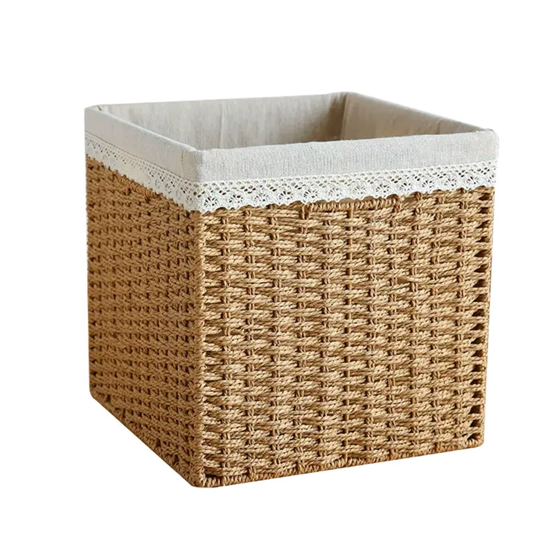 Straw bookcase, storage box, storage basket for bedroom, DIY