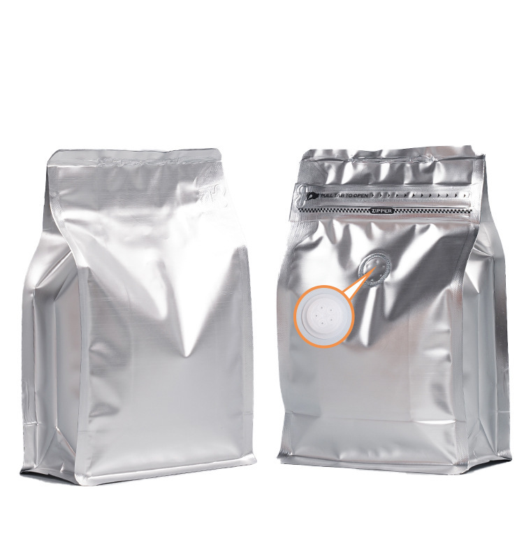 Bolsa de sellado de válvula de aire de té y café transfronterizos, bolsas de embalaje de alimentos de nueces, bolsas de sellado de ocho lados de aluminio, venta al por mayor.