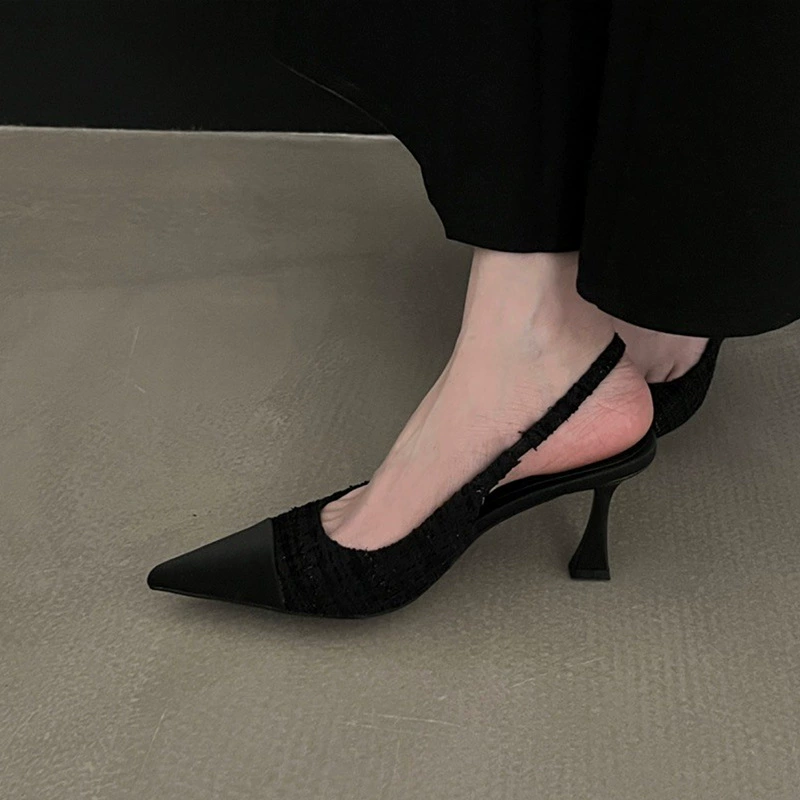 Slingback Pointed-Toe Heels, Women's Summer High Heels, Pointy Toe Sling, Black/White