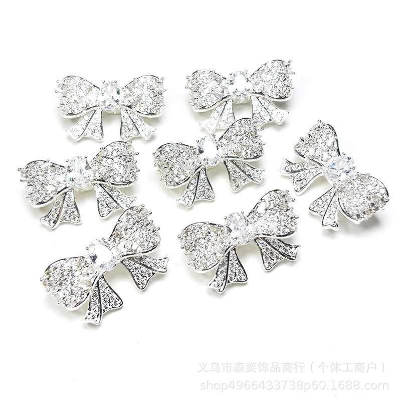 Senyi Copper Micro-Inlaid Zircon Four-Way Bow Full-Diamond Multi-Way Spacer Bead DIY Crystal Beaded Bracelet Jewelry Accessories