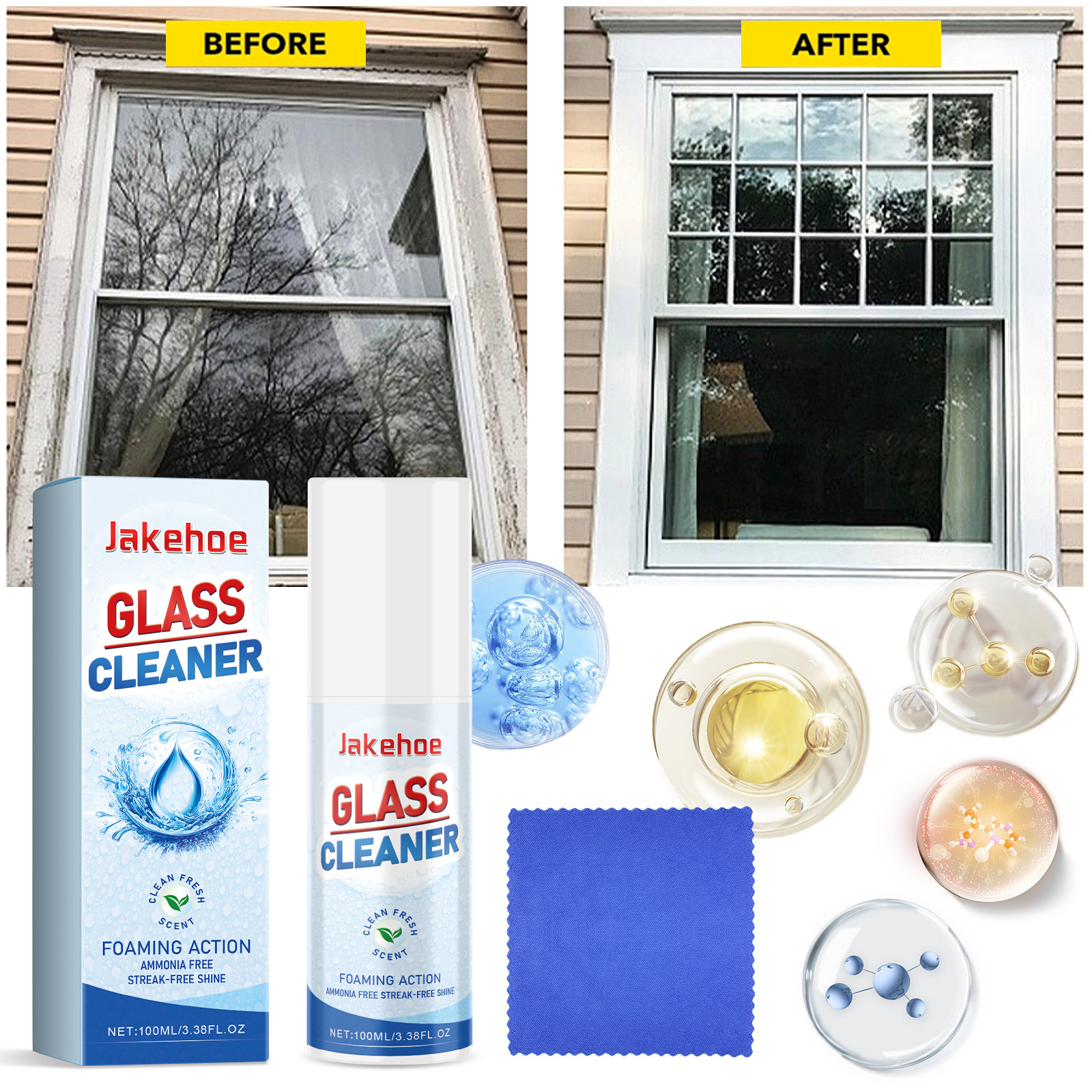 Jakehoe Glass Cleaner removes dust, impurities, stubborn stains from glass, making glass and mirrors crystal clear and shiny.