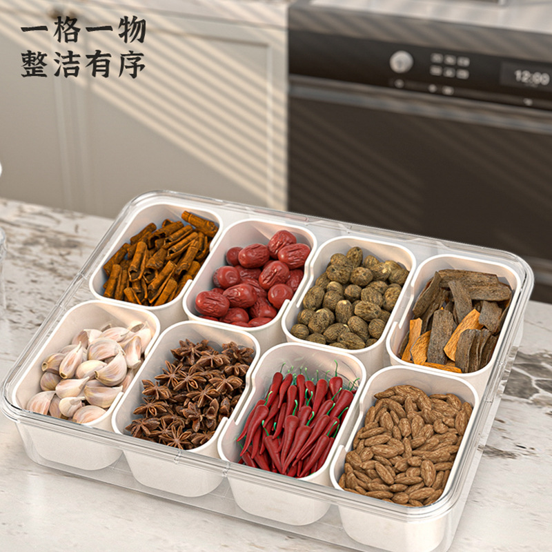 Caja de almacenamiento de especias de cocina doméstica con cubierta para almacenar contenedores de almacenamiento de plástico de grado alimenticio condimento octogonal caja de sellado