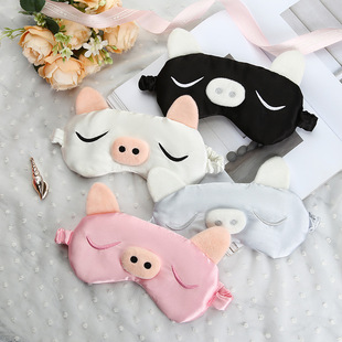 Imitation silk cartoon pig eye mask children sleep shading eye protection comfortable eye mask factory direct wholesale