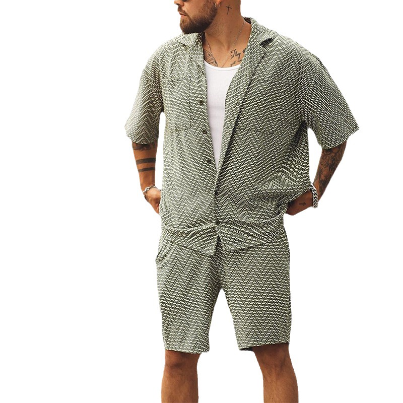 Light mature men's spring and summer sports suit European and American style hot sale casual short-sleeved shirt all-match shorts quality two-piece set