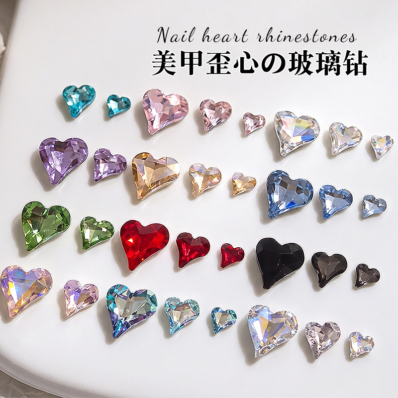 Wholesale Crystal Pointed-Bottom Irregular Heart Nail Art Rhinestones, Super Shiny K9 Rhinestones, Colorful 3D Heart-Shaped Rhinestones, Nail Accessories