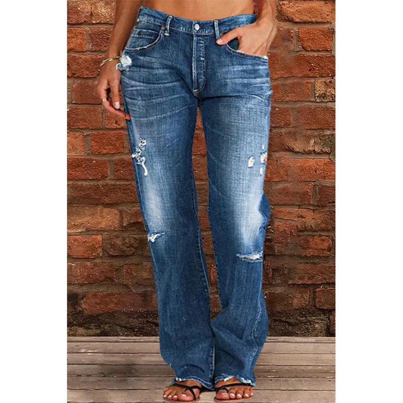 Frau Ferien Täglich Einfacher Stil Einfarbig In Voller Länge Gewaschen Jeans display picture 2