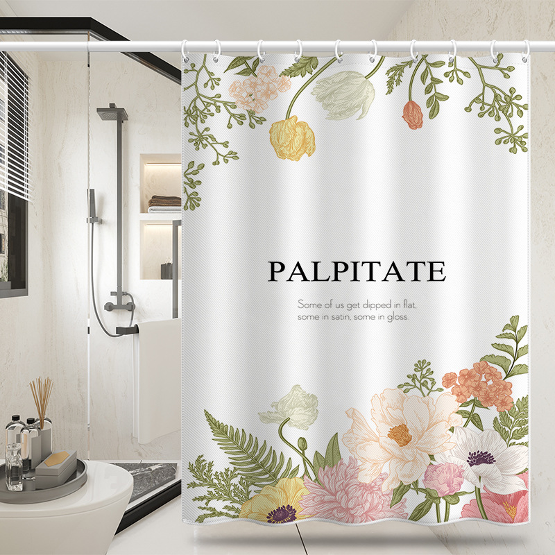 Pastoral Small Floral Leaf Fabric Partition Curtain Dormitory Bedroom Bathroom Shelter Curtain Rental Room Waterproof Shower Curtain