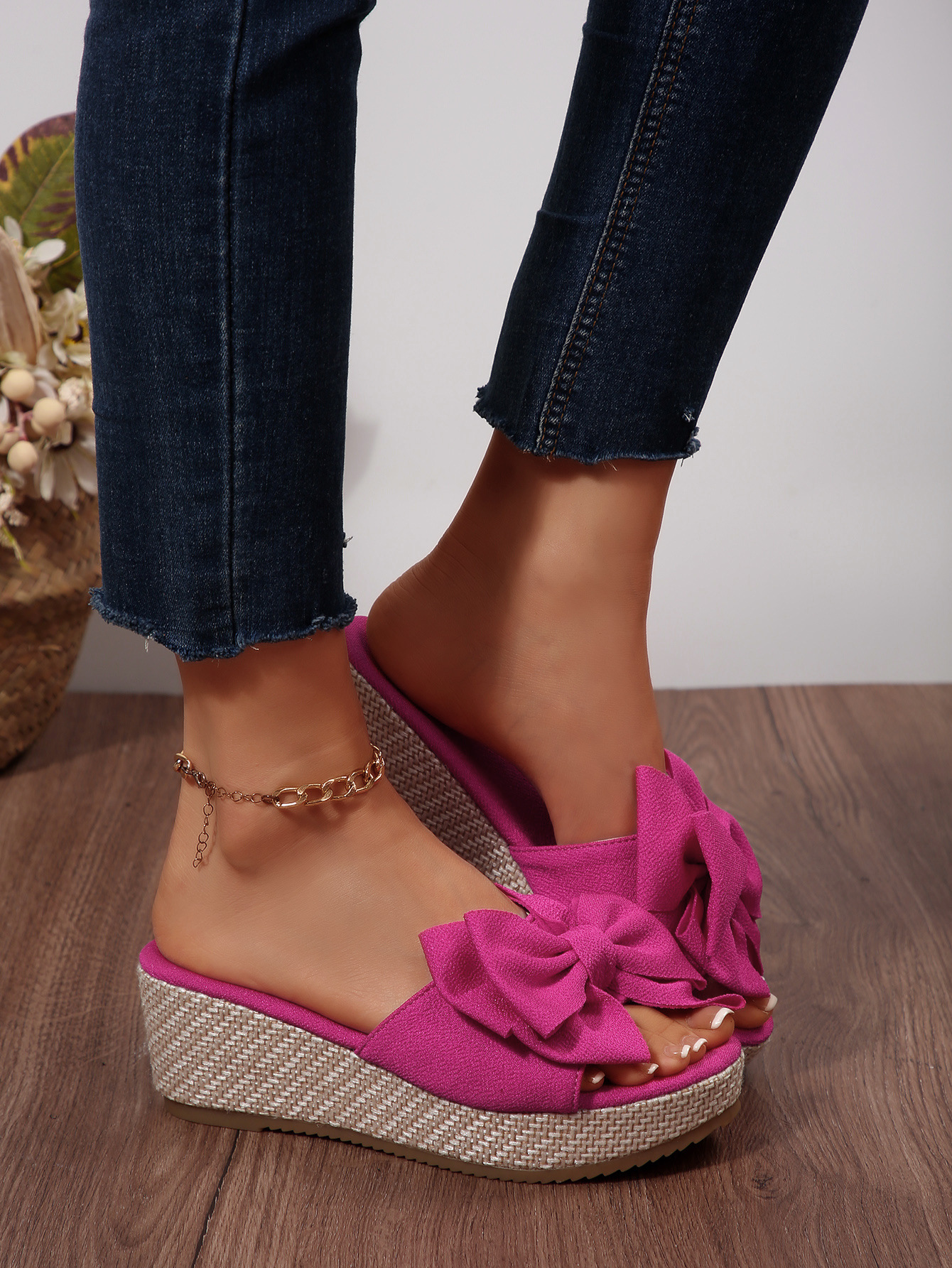 Women's Summer Bow Wedge Sandals European And American Style Thick Sole Platform Fabric Plus Size New Style_vogvips.com