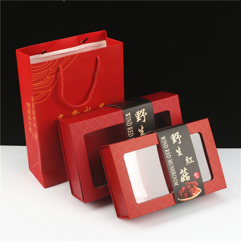 Nueva caja de embalaje de hongos rojos salvajes 250g 500g caja de regalo de hongos rojos bolsa de apoyo