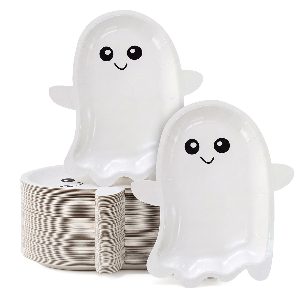 Halloween Cute Ghost Alien Paper Plates for Children's Party Disposable Dinner Plates Holiday Theme Party Decorative Paper Plates