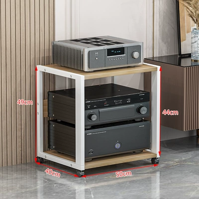 Multi-Layer Adjustable Amplifier Rack, Home Mobile Audio Cabinet, Amplifier Stand, Audio-Visual Equipment Speaker Stand (Electric car big tripod) - 2-layer-a-white-frame-light-walnut-board