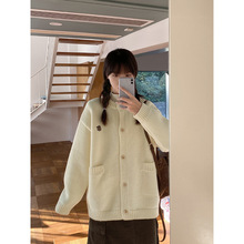 奶兔星球-自制 小水獭圆领厚毛衣开衫外套女秋冬慵懒风针织衫上衣