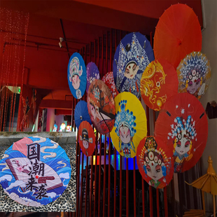 Chinese Opera Facial Makeup Oil-Paper Umbrella Silk Cloth Umbrella Catering Stage Large Event Backdrop Ceiling Decoration Umbrella and Umbrella Lamp