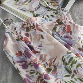 太美了~粉色水彩油画质感艺术印花 优雅法式风吊带碎花连衣裙夏