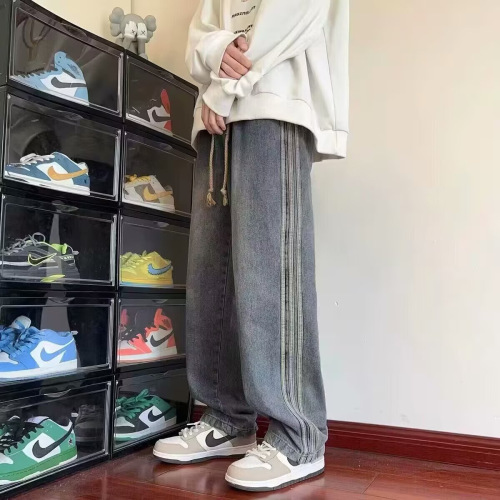 2025 New Waistband Elasticity Gradual Change American Style Jeans Men's Wide Leg Spring and Autumn Casual Loose Straight Pants 