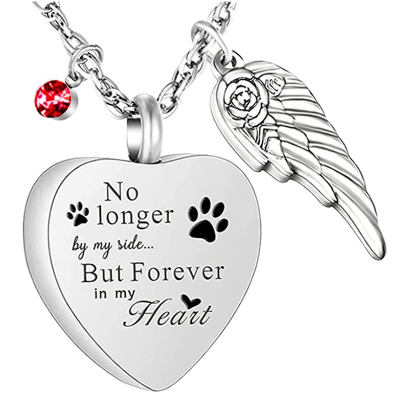 Moda nuevo producto conmemorativo parientes collar de mascotas con cenizas cabello perfume colgante de acero inoxidable en forma de corazón collar de alas