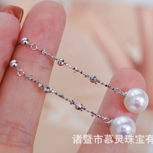 18K Gold Accessories Fairy Bead Chain Earrings Picture with 7-8mm Beads Upper Ear Smart