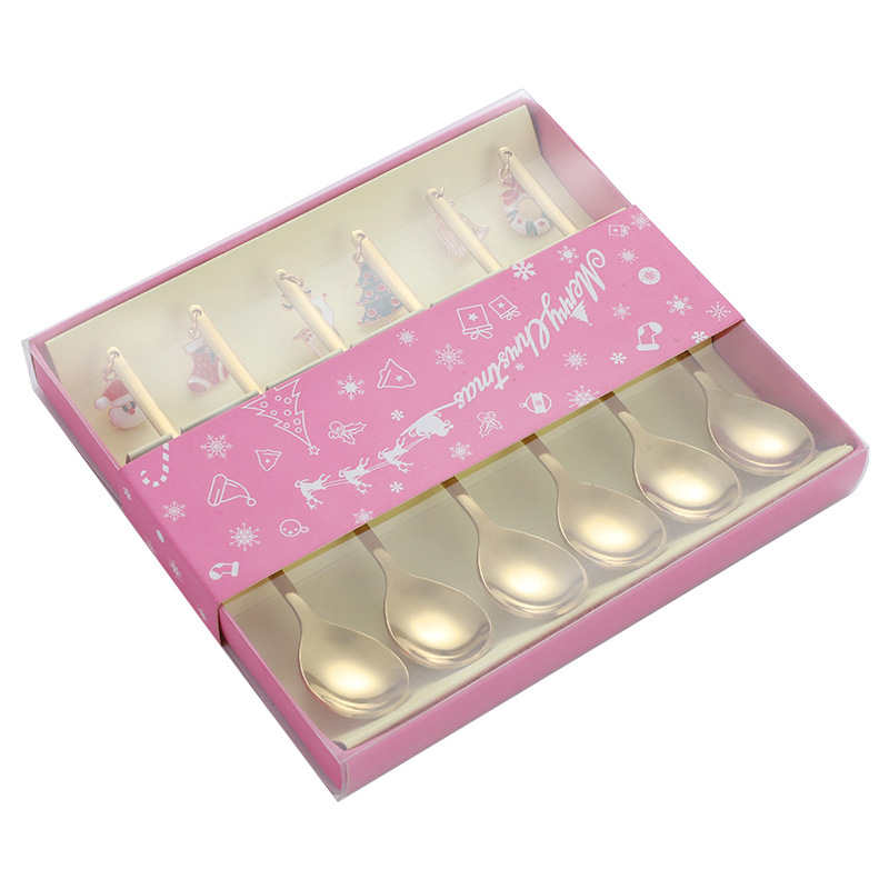 Juego de cuchara de acero inoxidable de Navidad de dibujos animados Cuchara pequeña linda de alto valor Cuchara de postre dorado Cuchara para mezclar café