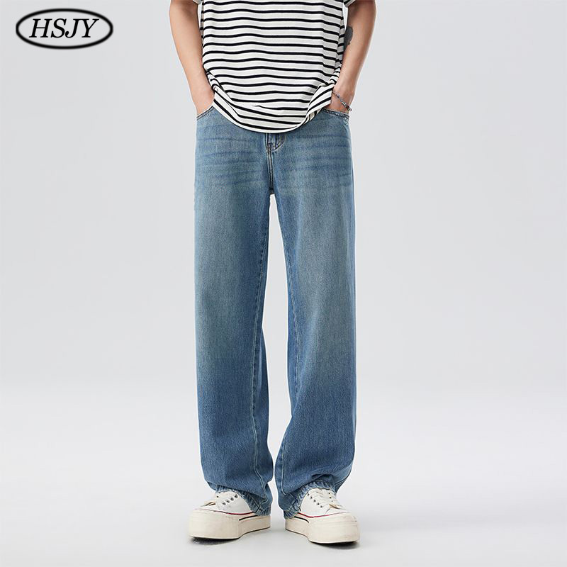 2025 Summer New Tencel Lyocell Jeans Men's Thin Loose Straight Casual Trendy Brand Versatile Long Pants