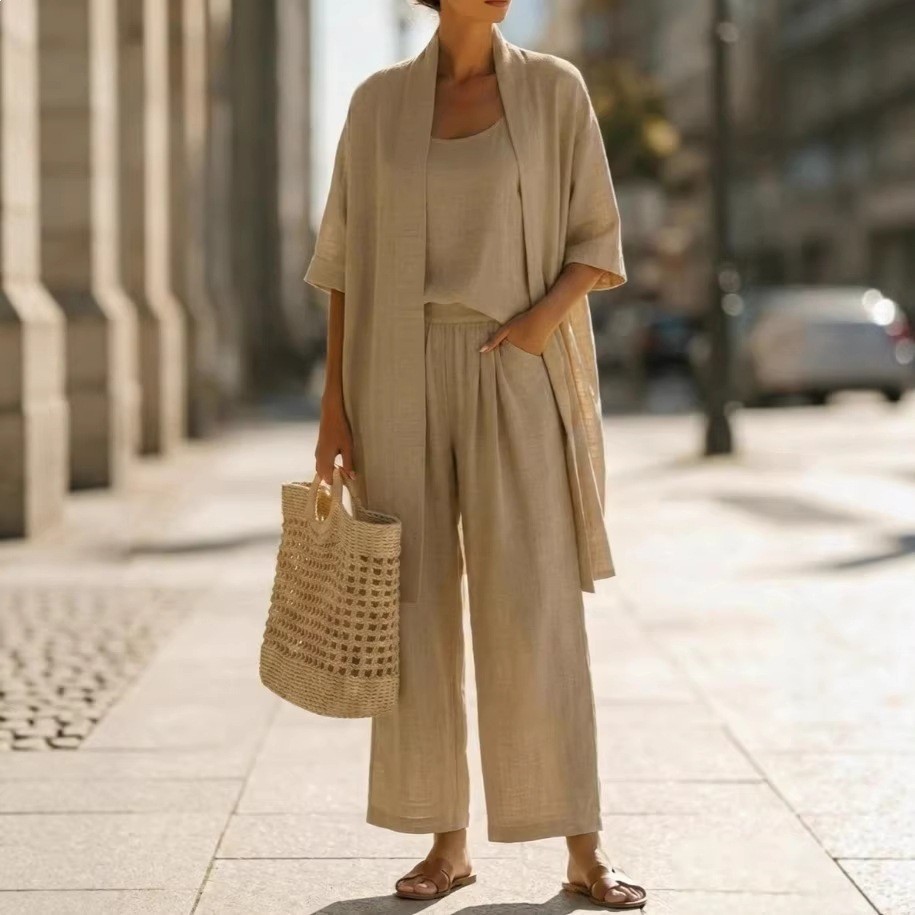 Women's Clothing Women's Solid Color Casual Suit Three Piece Set Loose Straight Style Summer For Formal & Casual For Women_ecoleips.com