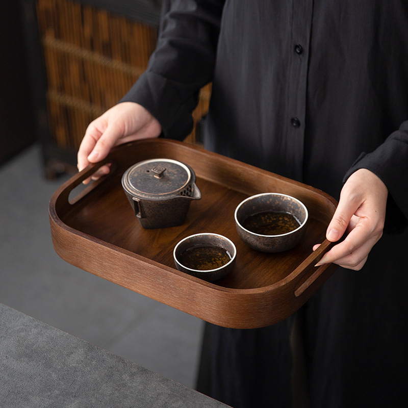 Retro High-End Household Rectangular Creative Tableware Water Cup Storage Dinner Plate Bamboo Wooden Tea Tray