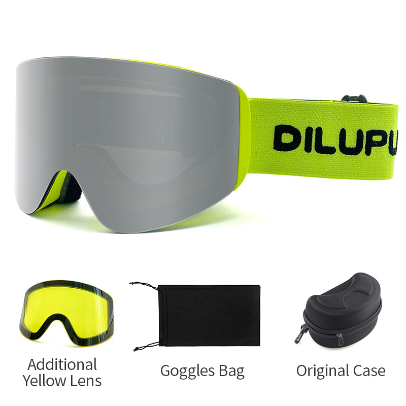 Lunettes de ski antibuée double couche avec lunettes cylindriques magnétiques pour équipement de ski de sport de snowboard pour adultes_voghion.com