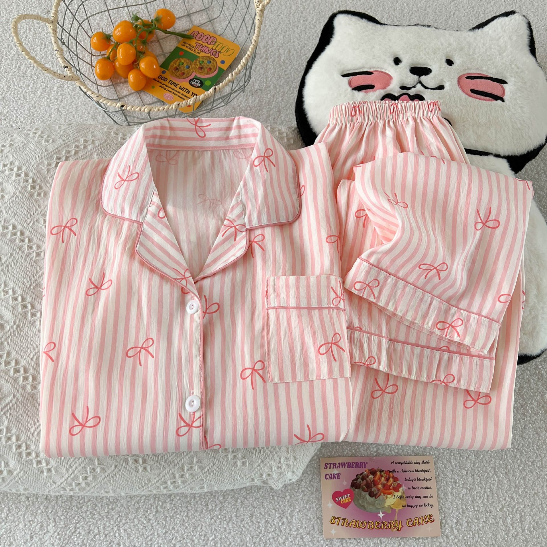 Al por mayor transfronterizo primavera y otoño 2026 nuevo pijama de mujer dibujos animados nubes dulces cardigan de algodón mangas largas pantalones largos cubierta de ropa para el hogar image 1