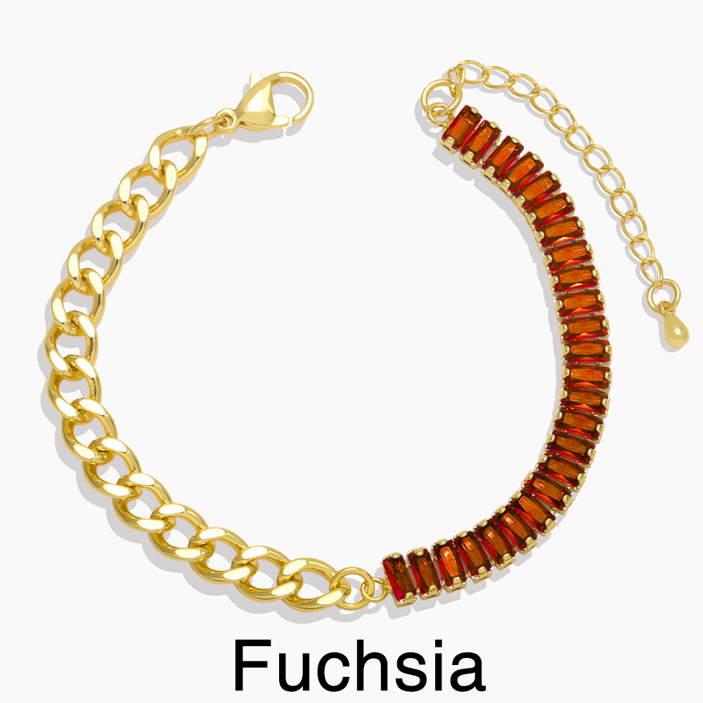 Retro Stitching Chain Zircon Copper 18K Gold-plated Bracelet