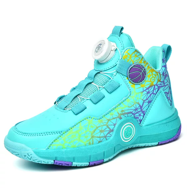 696-1 Kidsren's Swivel Buckle Basketball Shoes Spring, Autumn and Winter Leather Wear-Resistant Non-Slip Boys and Girls Shoes for Primary and Secondary School Students Sports