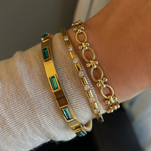 European and American ins retro titanium steel open gold bracelet non-fading stainless steel bracelet women's high-end zircon bracelet