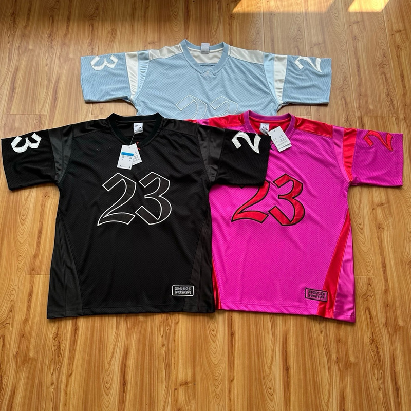 Cross-border wholesale Sup × Jor co-branded men's and women's summer loose mesh breathable V-neck sports short-sleeve T-shirt trendy Cross-border wholesale Sup × Jor co-branded men's and women's summer loose mesh breathable V-neck sports short-sleeve T-shirt trendy