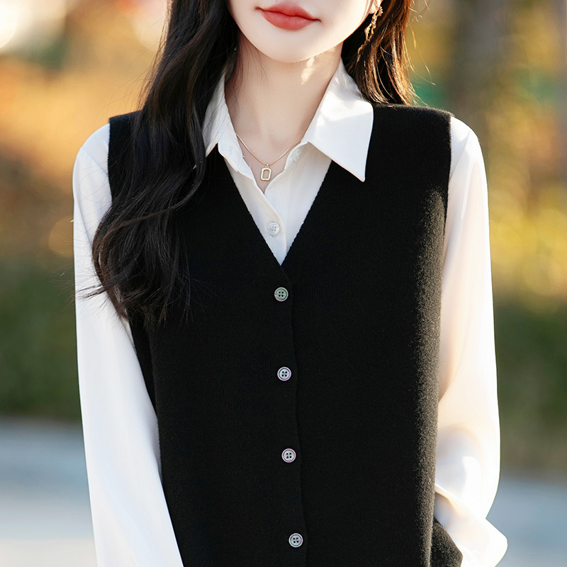 羊毛马甲女2025秋冬装新款无袖女士毛衣外搭百搭坎肩背心洋气上衣|undefined