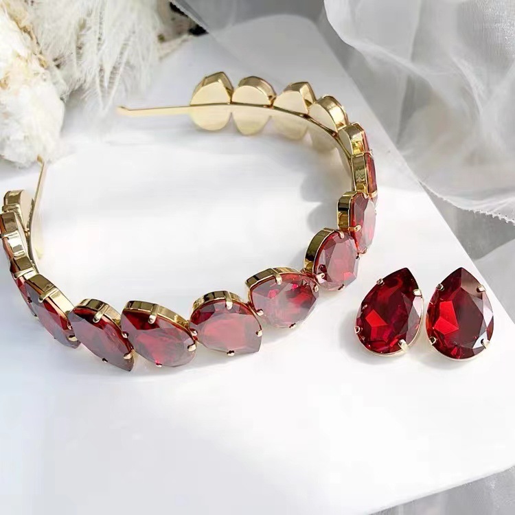 Luxury Heavy Industry Large Water Drop Gemstone Headband Korean Design Trendy Flash Light Luxury Hair Card Elegant All-match Hair Accessories