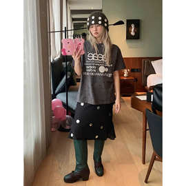 现 2025夏季新款韩国东大门复古高腰撞色大波点鱼尾半身裙