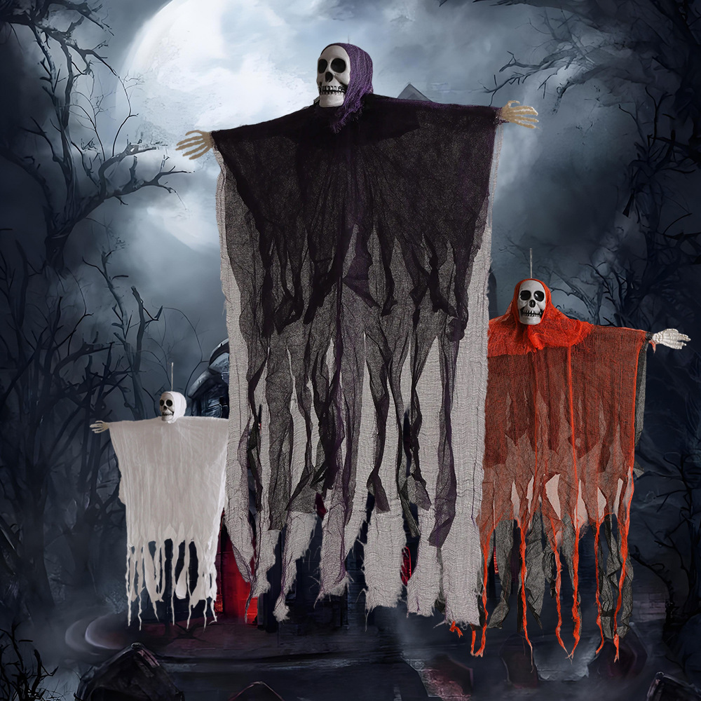 Decoración de Halloween, gasa de calavera, habitación fantasma colgante, casa embrujada, ambiente de fiesta, accesorios, fantasma colgante de calavera de terror
