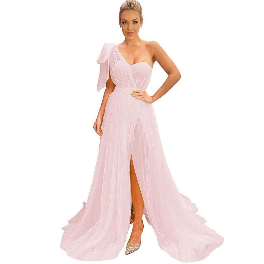 Comercio exterior europeo y americano vestido de noche transfronterizo para damas vestido de fiesta vestido de fiesta sexy dividido pequeño vestido de cena de cola femenino