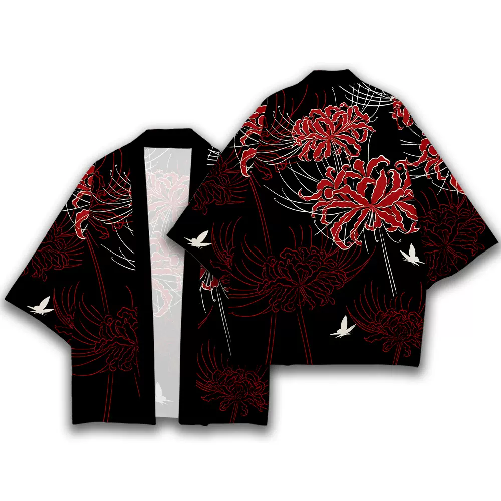 2025新暗黑系彼岸花日式道袍和风浮世绘印花开衫潮流个性和服披风