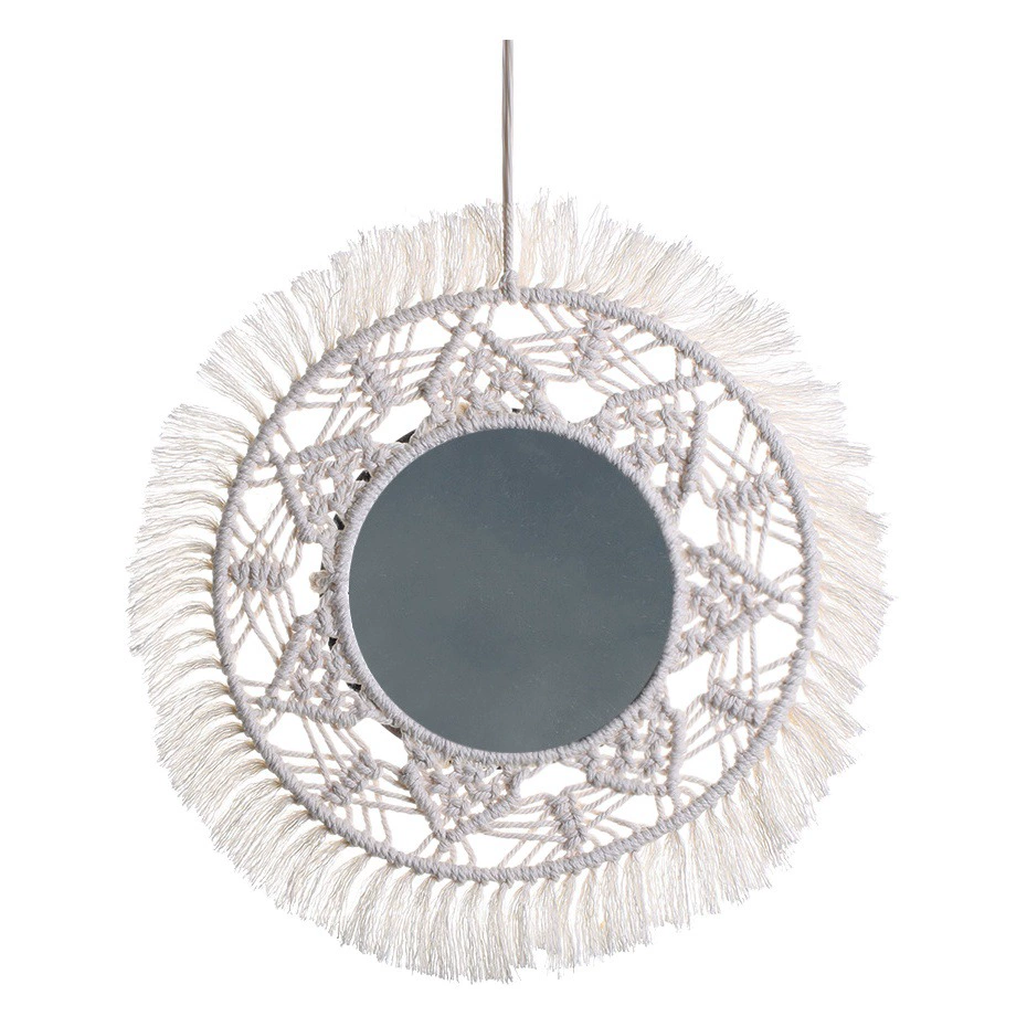 Богемное косметическое зеркало ручной работы из хлопковой веревки в форме цветка с кисточкой, гостиная, спальня, подвесное декоративное зеркало Xuan, гобелен