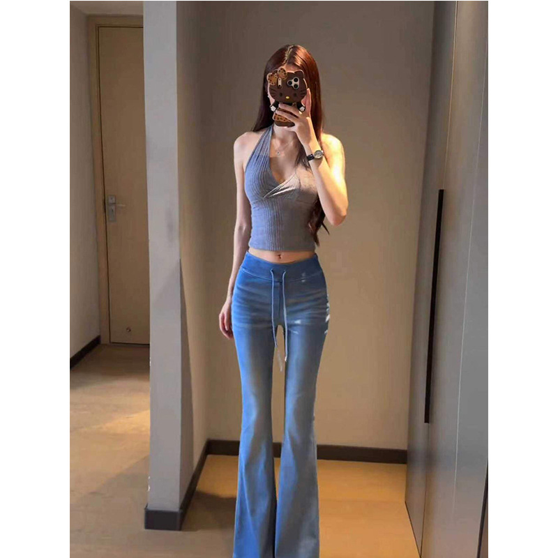 Summer Lightweight Faux Denim Flared Casual Pants for Women, High-Waisted, Hip-Enhancing, Butt-Lifting, Breathable, Slimming, Versatile Long Pants Summer Lightweight Faux Denim Flared Casual Pants for Women, High-Waisted, Hip-Enhancing, Butt-Lifting, Breathable, Slimming, Versatile Long Pants