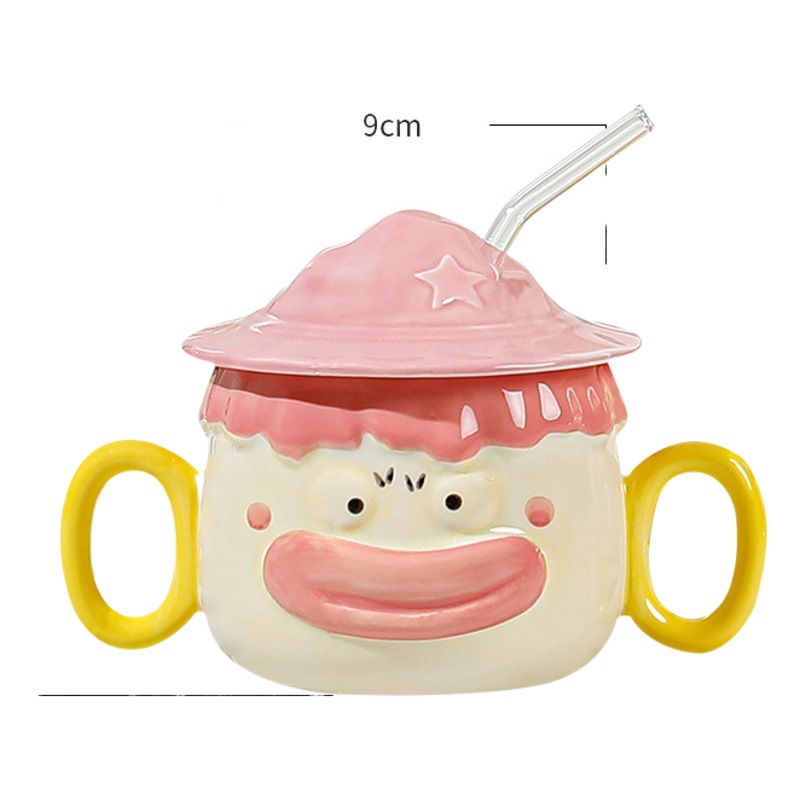 Creativo divertido lindo pato apestoso taza de agua de cerámica con tapa taza de paja de dibujos animados doble ASA taza personalizada con regalo de la mano taza