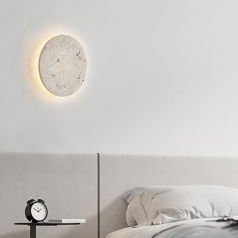 Escaleras delgadas atmósfera diseño de piedra de lámpara de pared estilo japonés viento silencioso agujero de dormitorio sala de estar lámpara de pared de cabeza de cama edificio de diseño de lienzo amarillo